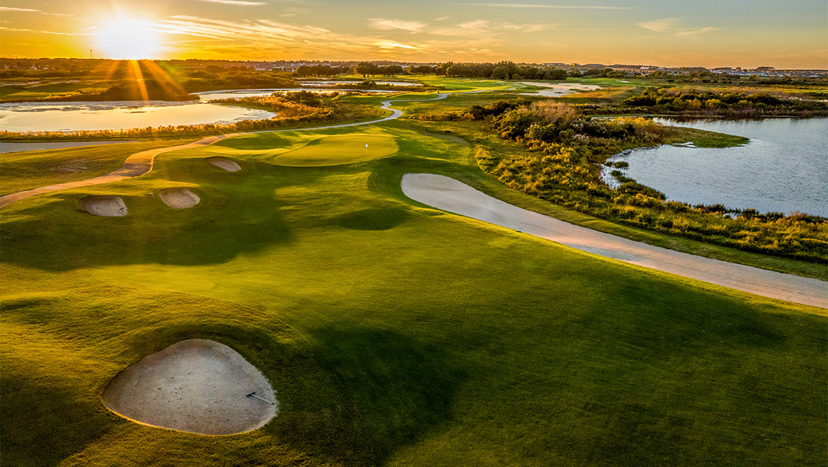 Golf course at sunset