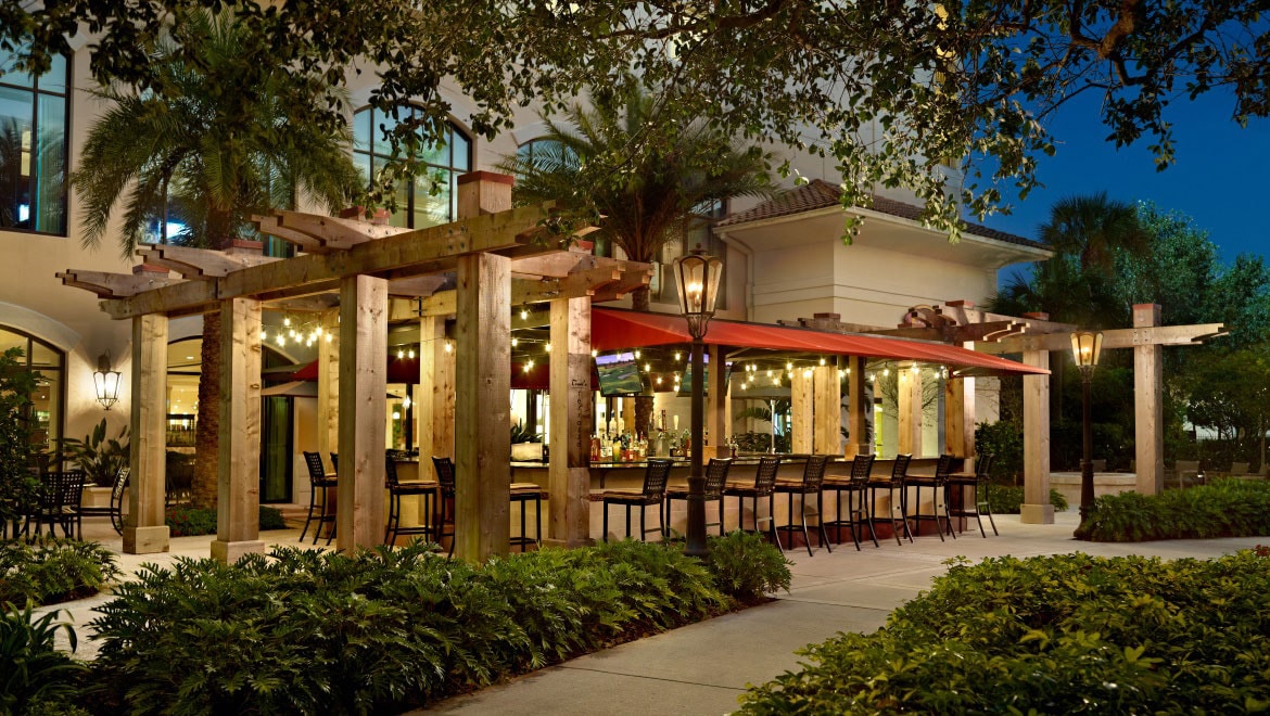Resort terrace at dusk